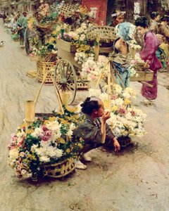 フラワーマーケット、東京、1892 作： Robert Frederick Blum