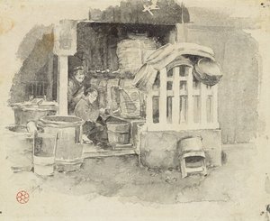 日本酒の販売場所、1890年 作： Robert Frederick Blum