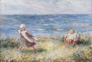 海岸で遊ぶ 作： Robert Gemmell Hutchison