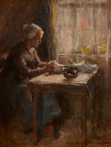 窓辺で (オイルオンボード) 作： Robert Gemmell Hutchison