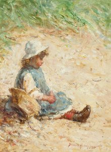 ビーチで（パネルに油彩） 作： Robert Gemmell Hutchison