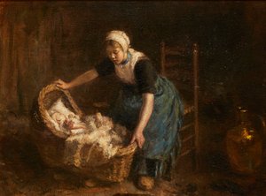 スリープ、ベイビー、スリープ（キャンバスに油彩） 作： Robert Gemmell Hutchison