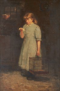 死んだカナリア (キャンバスに油彩) 作： Robert Gemmell Hutchison