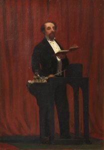 チャールズディケンズ、1858年に公開読書（象牙に油彩） 作： Robert Hannah