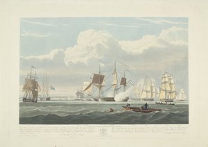 1833年、ポーツマス港から出港した12隻のオランダ商船（プレート3） この 3 枚のプレートのセットは、1833 年 6 月 2 日にポーツマス港から出港する 12 隻の Nederlandsche Koopvaardy 船の通商禁止を描いています。 作： Robert Havell (II)