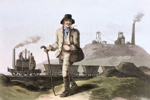 ブレンキンソップ蒸気機関車、リーズ近くのミドルトン炭坑、1814 年 作： Robert Havell