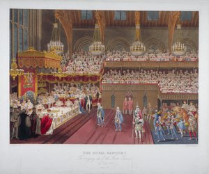 ジョージ 4 世の戴冠式の晩餐会、ウェストミンスター ホール、ロンドン、1821 年 1824 年。 作： Robert Havell