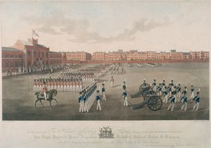 名誉砲兵中隊のシーン、シティ ロード、フィンズベリー、イズリントン、ロンドン、1829 年 作： Robert Havell
