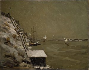 イースト川堤防、冬、1900 年。 作： Robert Henri
