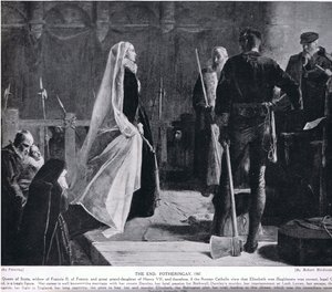終わり、フォザリンゲイ、1587年、「ハッチンソンの国家の歴史」、1910年頃のイラスト 作： Robert Herdman