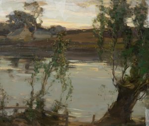 静かなプール、夕方（キャンバスに油彩） 作： Robert Hope