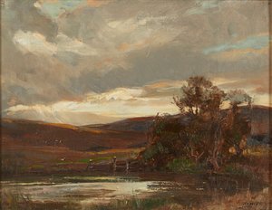 エトリック橋のスワイヤー通りの夕べ (キャンバスに油彩) 作： Robert Hope