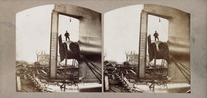 建設中の蒸気船「リヴァイアサン」（通称「グレート・イースタン」）1857年頃（アルベメン・ステレオ・プリント 作： Robert Howlett