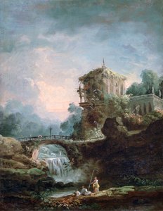 「滝のある風景」、c1750-1808 作： Robert Hubert