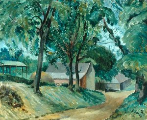 コッツウォルズ農場、1934-35年頃（船上油） 作： Robert Kirkland Jamieson