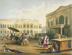 RGリーブ（fl.1811-37）によって彫刻され、パブJBホガースによって着色された「インドの風景、衣装、建築」のボリュームIからのボンベイのシーン。アッカーマン、1826年（アクアチント）