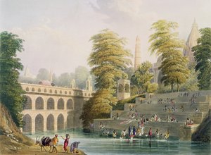 チャールズベントレー（1806-54）のパブによって刻まれたJ.ウィリスとH.メルビルによってエッチングされた「インドの風景、衣装、建築」のボリュームIIから、グゼラートのバローダ近くの橋の眺め。スミス、エル 作： Robert Melville Grindlay
