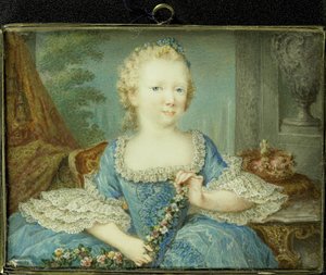 ウィルヘルミナ・カロライナ (カロライナ; 1743-87)、オランジュ・ナッソーの王女、ウィレム 4 世の娘でウィレム 5 世の妹、子供時代 作： Robert Mussard