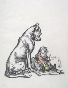 犬と子供、20世紀初頭 作： Robert Noir