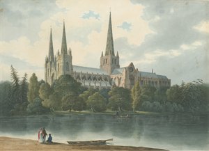 リッチフィールド大聖堂-南西ビュー：水彩画、1824年7月（絵画） 作： Robert Noyes