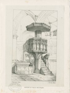 ウォルヴァーハンプトン-聖ペテロ教会の説教壇：リトグラフ、nd [c 1844]（印刷） 作： Robert Noyes