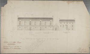 1827年の大学図書館の建築図（紙に鉛筆とトイレ） 作： Robert Payton Reid