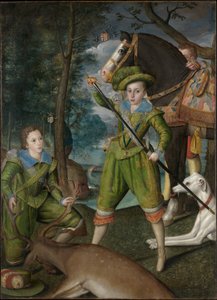 ヘンリーフレデリック（1594〜1612）、プリンスオブウェールズ、ジョンハーリントン（1592〜1614）、狩猟場で 作： Robert Peake the elder