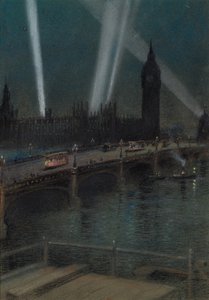 ウェストミンスター橋に架かるウォー サーチライト 作： Robert Randoll
