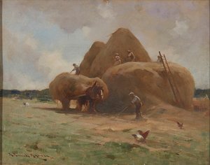 干し草を集める (キャンバスに油彩) 作： Robert Russell MacNee
