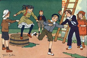 ジャムを持ったお母さん。E.ウェーバーの「私たちは何をしているのか」に掲載されている版画。「ロベール・サレス（1871-1929）の水彩画によるE.ウェーバーの作品。パリ、ガルニエ・フレール社 作： Robert Salles