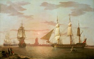 イギリス東インド会社の最も重要な船のひとつ、インディアマン船 "ウォーリー"。 作： Robert Salmon