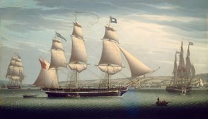 グリーノック沖で操船するお気に入りの船、1819 年。 作： Robert Salmon