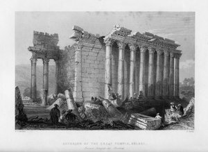 1841年、エジプトのバールベックヘリオポリスにある大寺院。 作： Robert Sands