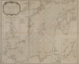 バルト海または東海の島、岩、浅瀬とその標識、灯台、測深、航路を示す新しく正確な海図。 作： Robert Sayer