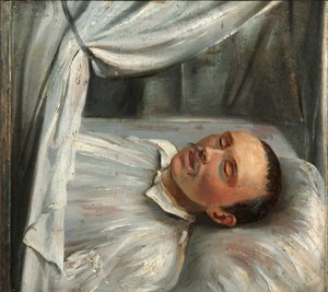 詩人ミハイル・レルモントフ 1814-1841 死の床で、1841年。 作： Robert Schwede