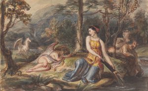 狩りの女神ダイアナとサテュロス、眠るキューピッド、森の中にいるペガサス 作： Robert Smirke