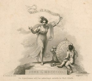 1803年6月1日、ロンドンのミルバンクにあるラネラグガーデンズでのボールへの招待 作： Robert Smirke