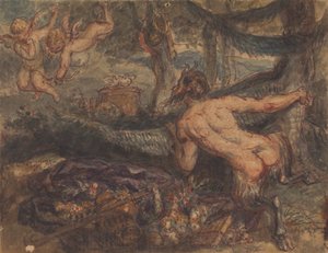 パン、スパイ、木の後ろから、Puttiで、矢を放つ 作： Robert Smirke