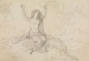 腕を頭の上に上げて座っている半裸の女性の習作 作： Robert Smirke