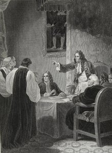 ジョージノーブルによって刻まれた枢密院の前の司教たち、1688年、デイビッドヒュームの「イングランドの歴史」のパブからのイラスト。 1812年ロンドン、R。ボウヤー 作： Robert Smirke