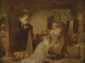 人間の7つの時代：幼児（第2幕、ウィリアム・シェイクスピアの「お気に召すまま」のシーンvii）c.1798-1801（パネルにペンとインクと油）