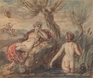 小川のそばで時間を楽しむ 2 人の女性 作： Robert Smirke