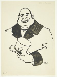 背の高い帽子を片手に持つ男性の肖像画 作： Robert Storm Petersen