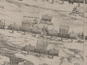 馬の軍隊と陛下の足、トーマスフェアファックス卿の説明。 1645年6月13日 作： Robert Streater or Streeter