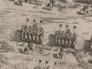 馬の軍隊と陛下の足、トーマスフェアファックス卿の説明。 1645年6月13日 作： Robert Streater or Streeter