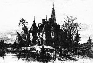 アッシャー家、「エドガーアランポーの作品」、1884年のイラスト 作： Robert Swain Gifford