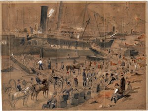 アルゴ号に乗船する大砲、バラクラヴァにて、1856年5月 - アルゴ号に乗船する大砲。Balaclava, May 1856 by Landells, Robert Thomas (1833-1877)