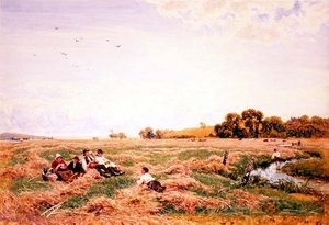 渓流でランチするハーベスターたち 作： Robert Thorne Waite