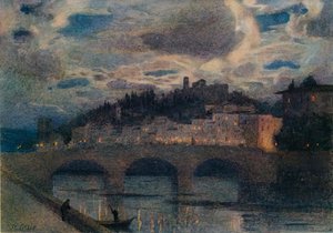 「アルノ川の月明かり、フィレンツェ」、c1907 作： Robert W Little
