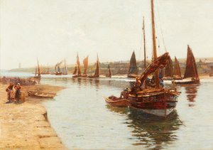 モントローズのニシン漁から到着（キャンバスに油彩） 作： Robert Weir Allan